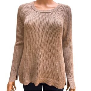LOFT Women's Light Brown Knit Crew Neck Sweater Small